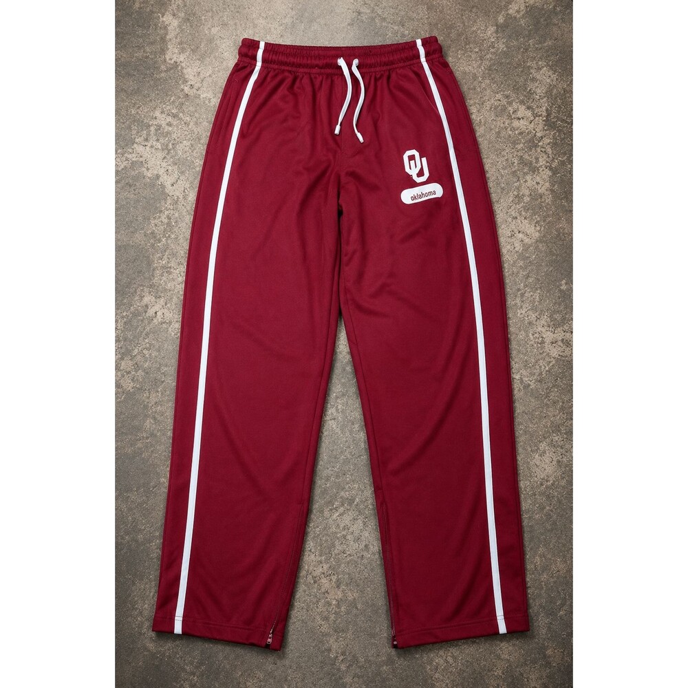 OKLAHOMA SOONERS WARM UP PANTS MENS L Y2K RED STRIPE ZIP ANKLE